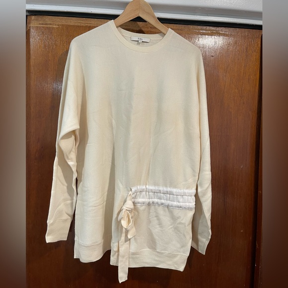Tibi Cream Wool Sweater with White Side Tie Detail